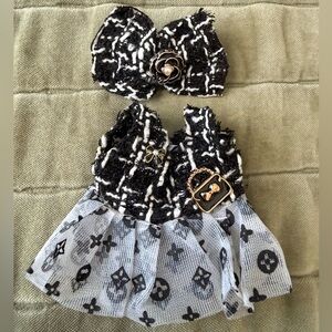 Chic LV Black and White Labubu Dress with Accessories